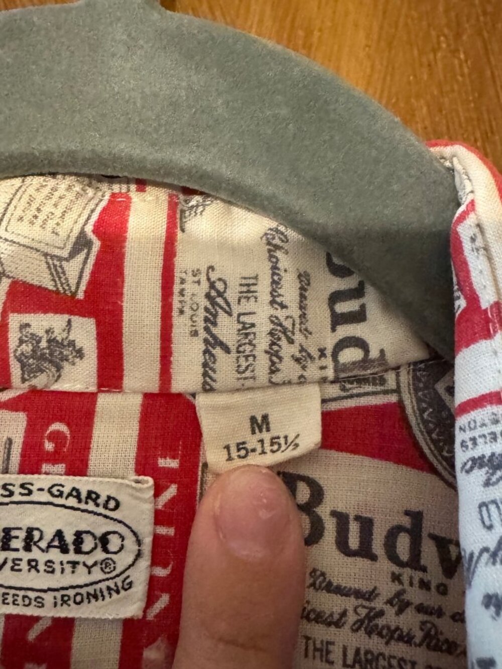 Vintage Budweiser Button Down Shirt Men’s Medium 15-15.5 inch Red Beer Label Pri - Picture 9 of 11